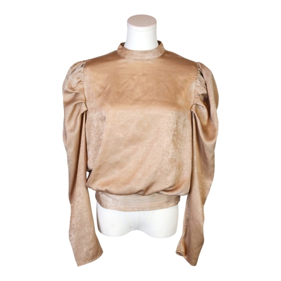 A. Calin by Flying Tomato Tops - A. Calin by Flying Tomato Champagne Puff Sleeve Blouse Size Large